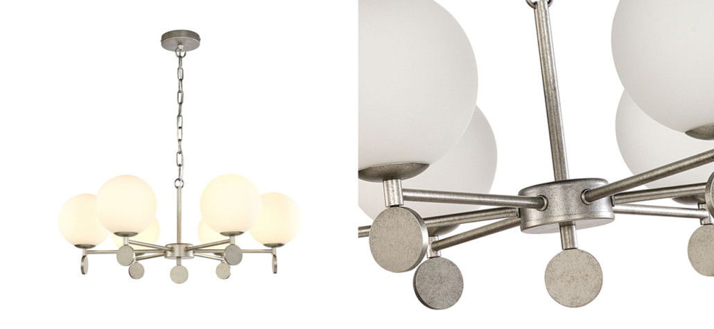 Люстра с белыми круглыми плафонами Glowing Clouds Silver 6 ламп