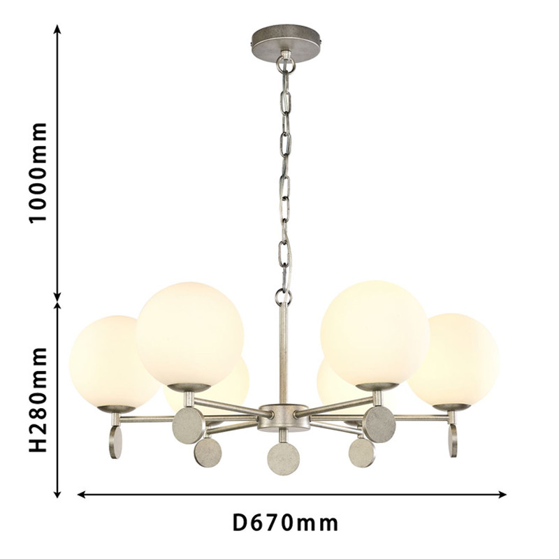 Люстра с белыми круглыми плафонами Glowing Clouds Silver 6 ламп