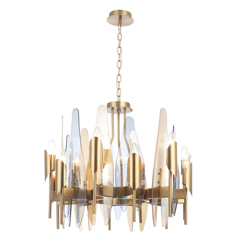 Люстра с вертикальными стеклянными элементами и металлическим каркасом цвета Латунь Vertical Glass