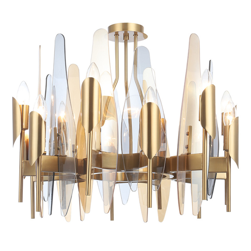 Люстра с вертикальными стеклянными элементами и металлическим каркасом цвета Латунь Vertical Glass