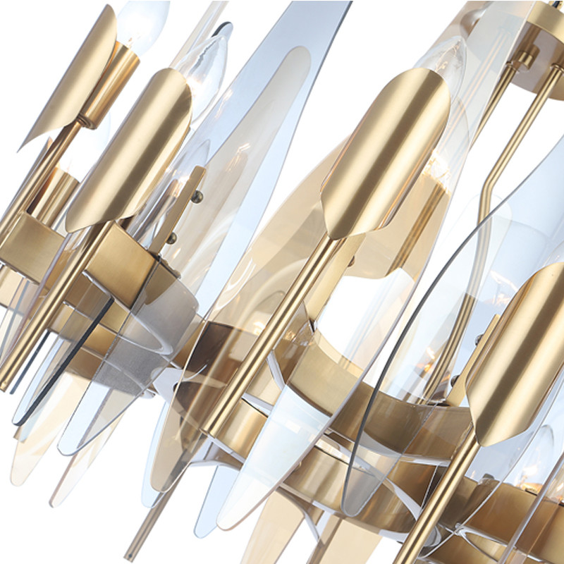 Люстра с вертикальными стеклянными элементами и металлическим каркасом цвета Латунь Vertical Glass