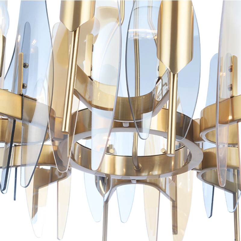 Люстра с вертикальными стеклянными элементами и металлическим каркасом цвета Латунь Vertical Glass