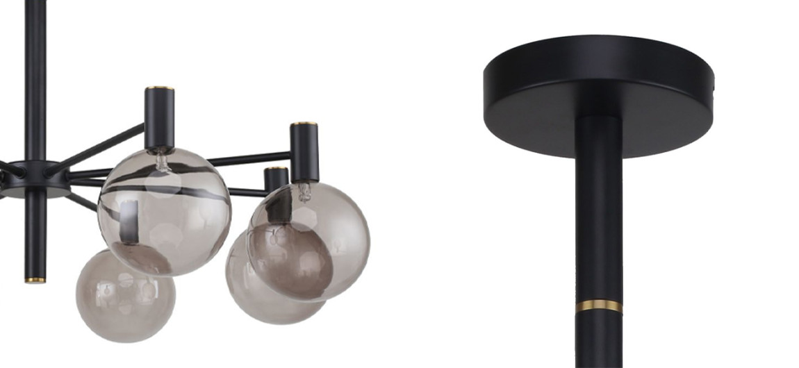 Люстра с выдувными плафонами серого цвета Carmella Globe Black