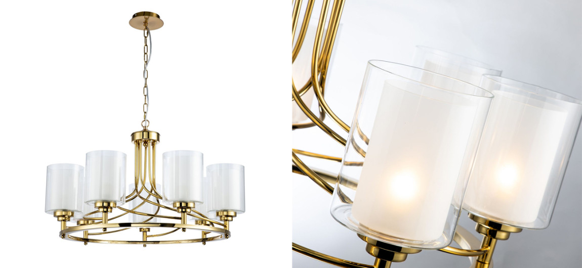 Люстра с двойными плафономи Gold Helix 7 ламп