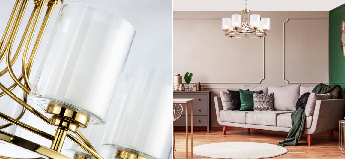 Люстра с двойными плафономи Gold Helix 7 ламп