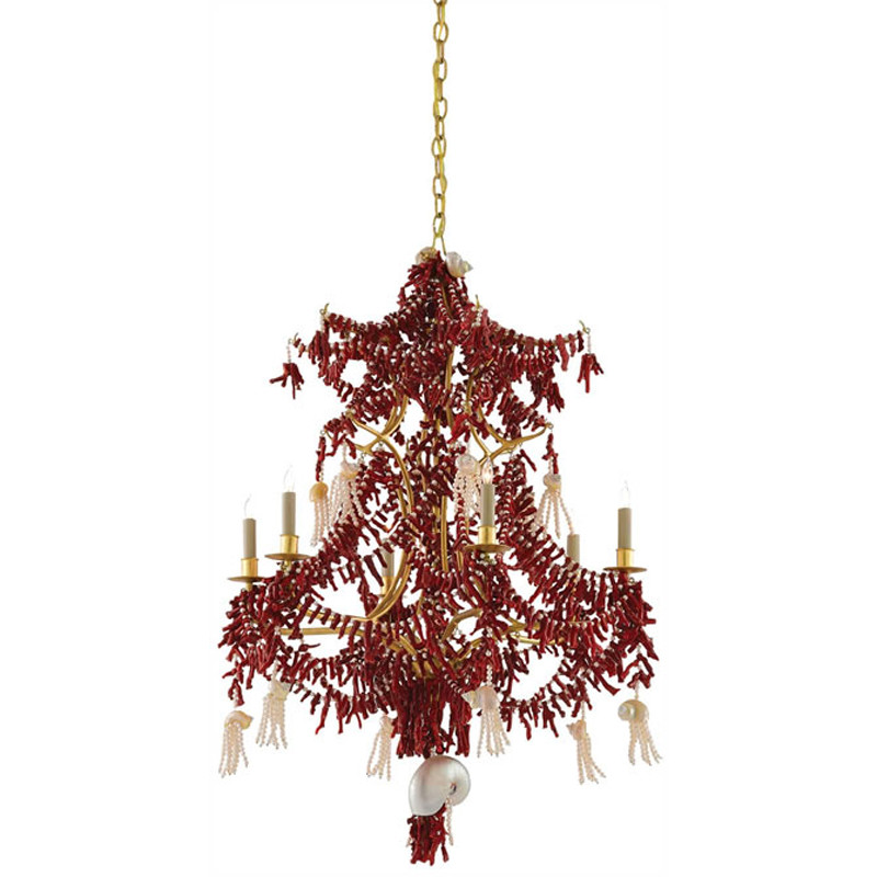 Люстра с декором в виде кораллов и ракушек Corals and Shells Chandelier Red