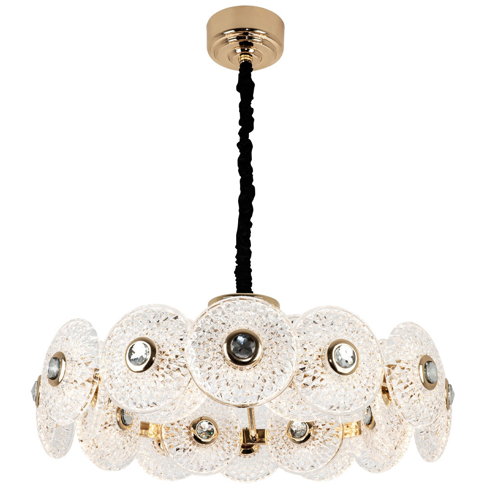 Люстра с декором из круглых рельефных пластин из хрусталя Decorative Glass Discs Chandelier 82