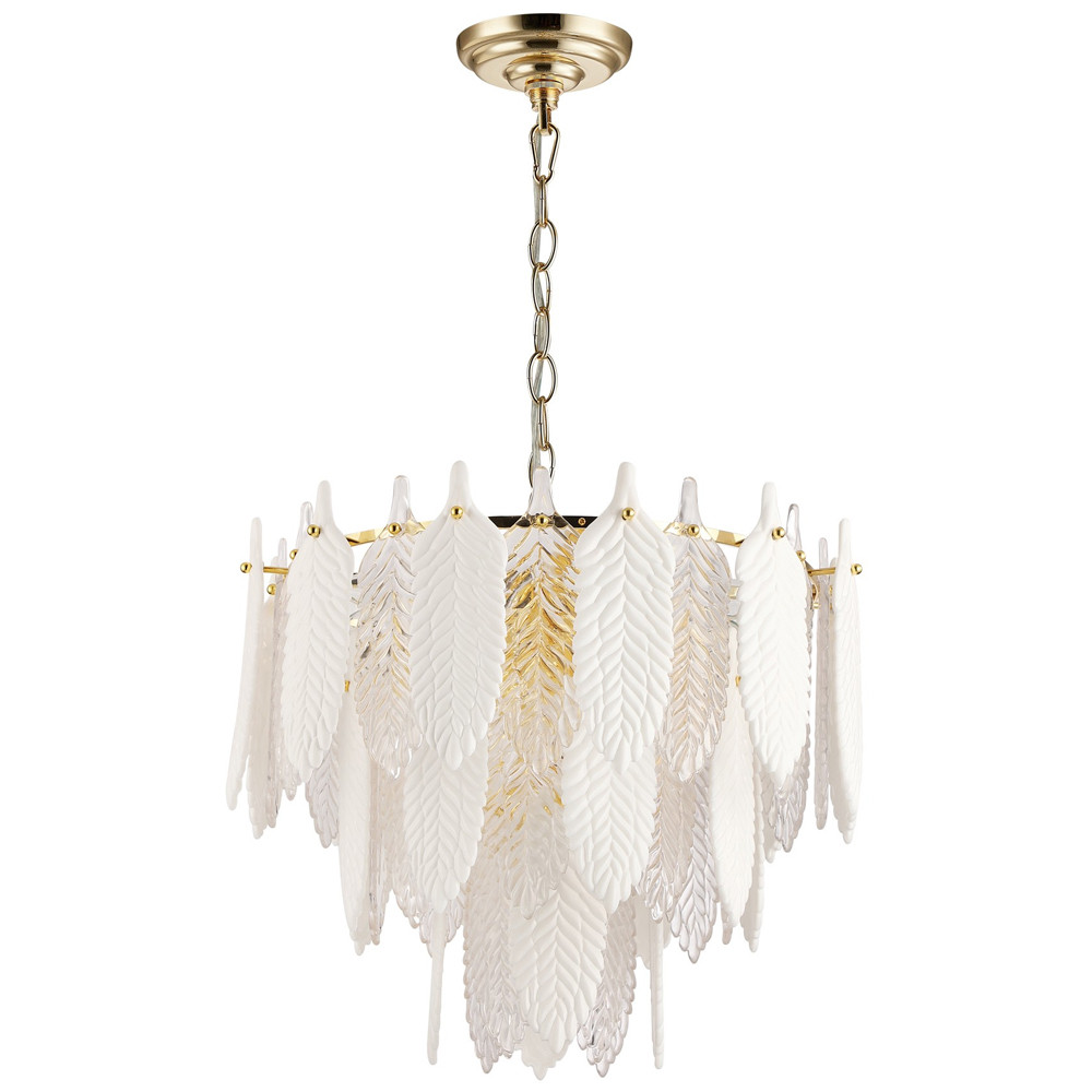 Люстра с декором из рельефного стекла в виде перьев Abelia Feather Chandelier 10