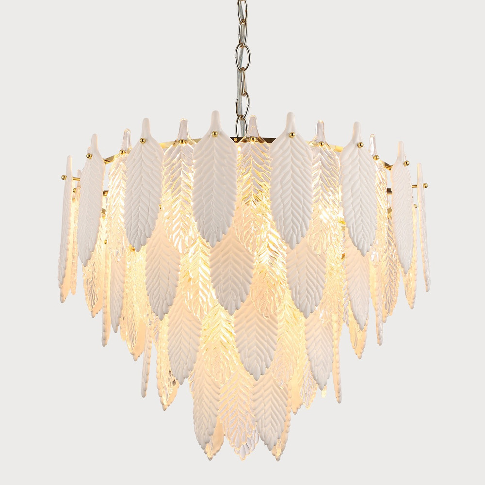 Люстра с декором из рельефного стекла в виде перьев Abelia Feather Chandelier 12