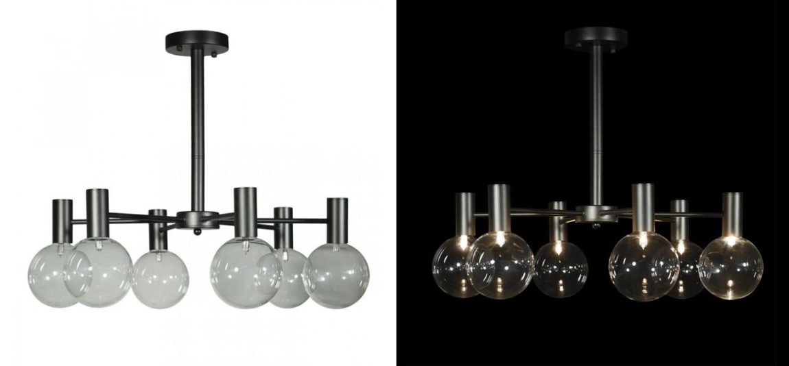 Люстра с дымчатым стеклом Smoke Glass BLACK 6 ламп