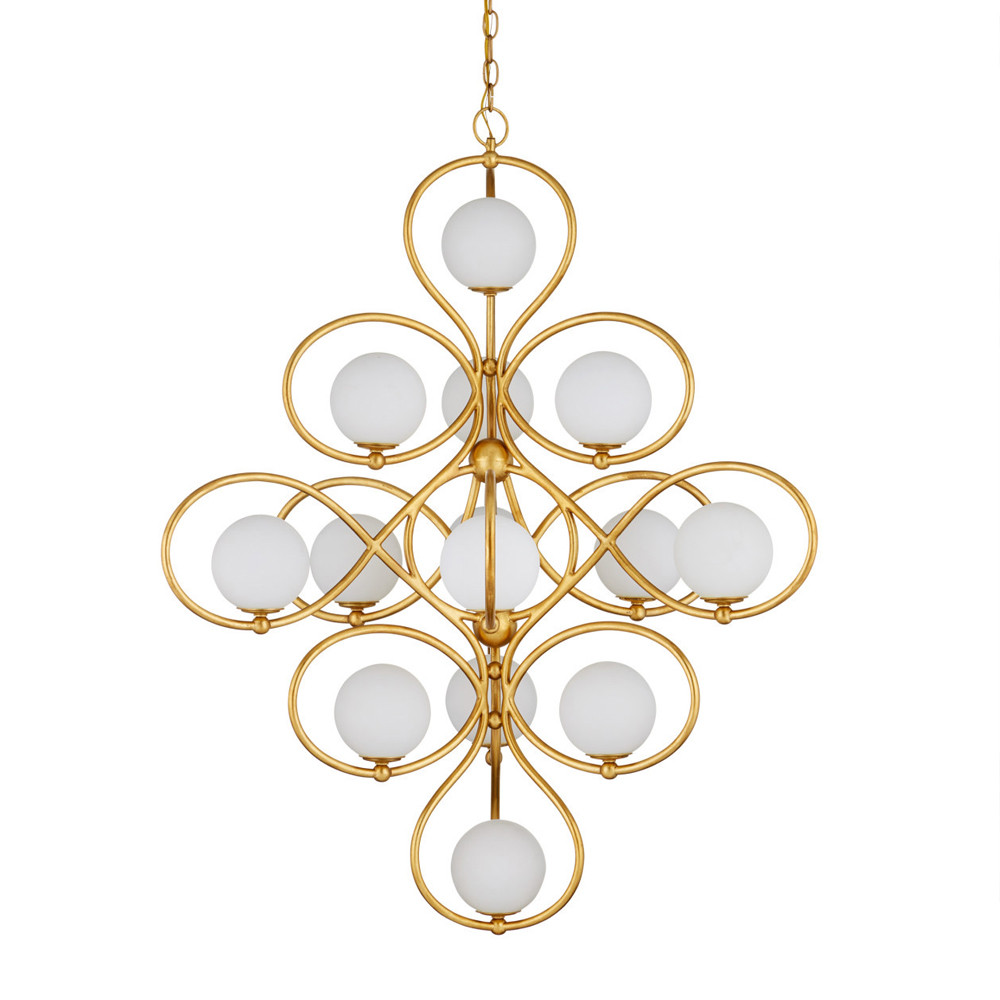 Люстра с закругленным каркасом золотого цвета и белыми плафонами Round Curl