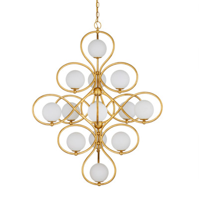 Люстра с закругленным каркасом золотого цвета и белыми плафонами Round Curl