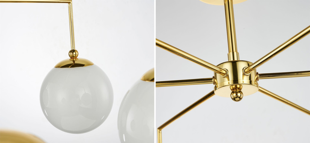 Люстра с золотым каркасом и  белыми плафонами Amuse 6 ламп