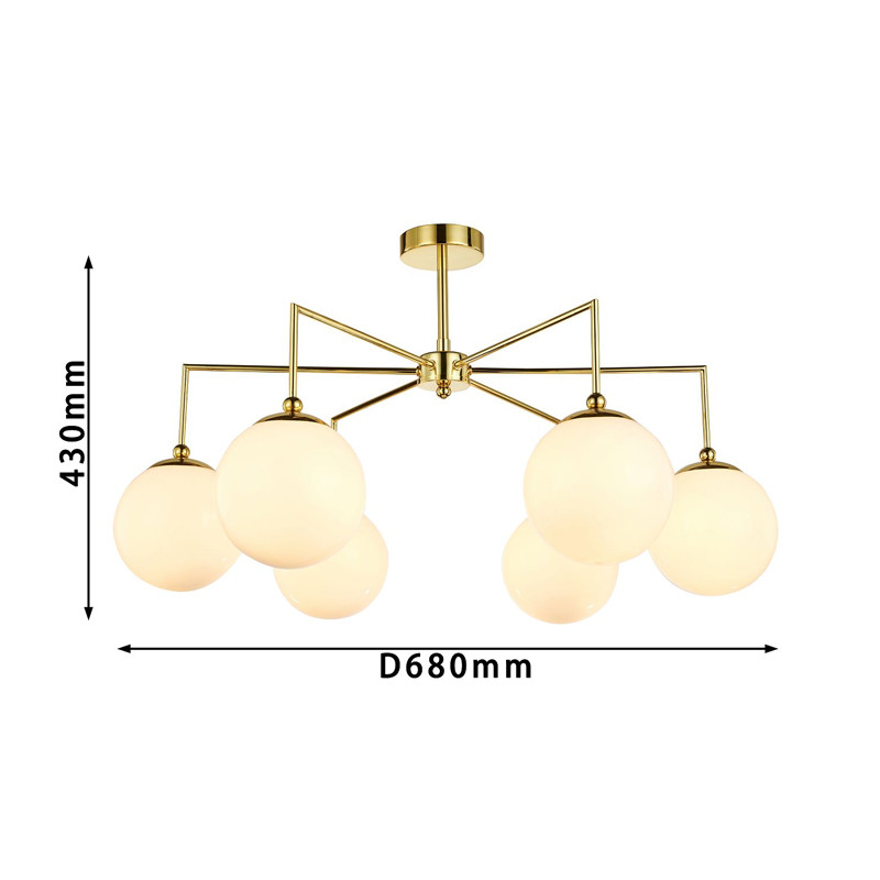 Люстра с золотым каркасом и  белыми плафонами Amuse 6 ламп
