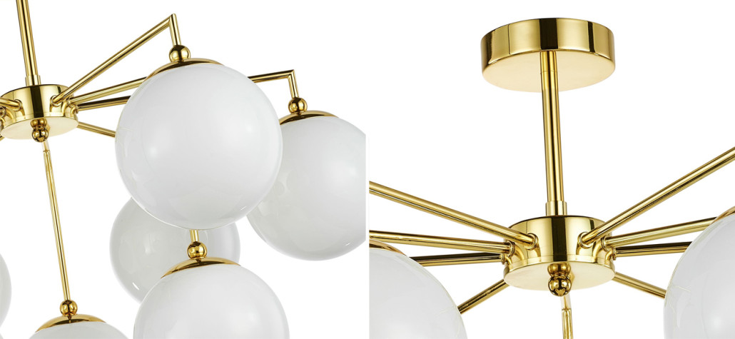Люстра с золотым каркасом и  белыми плафонами Amuse 9 ламп