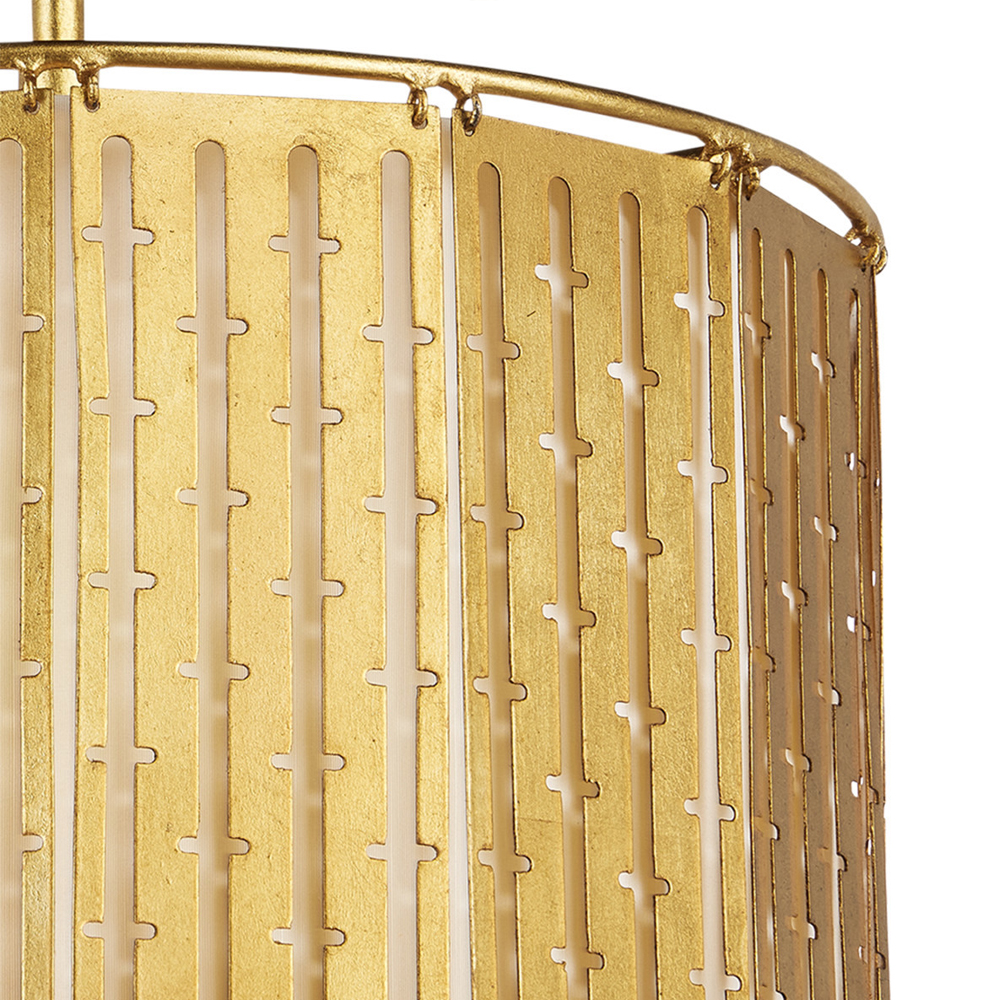 Люстра с золотым фактурным каркасом и тканевым абажуром Lustery Gold