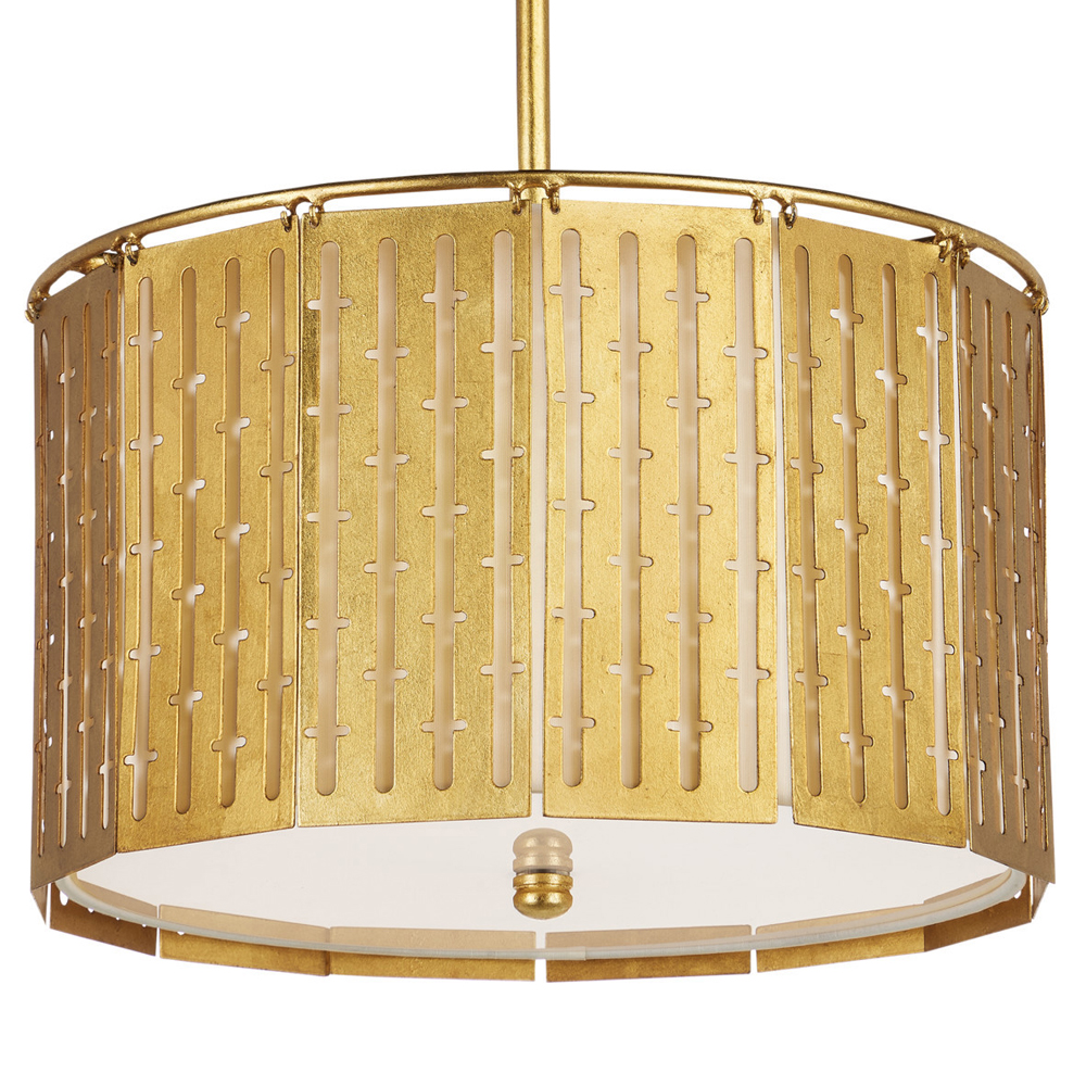 Люстра с золотым фактурным каркасом и тканевым абажуром Lustery Gold