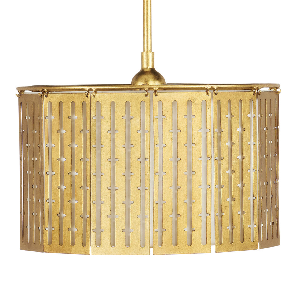 Люстра с золотым фактурным каркасом и тканевым абажуром Lustery Gold