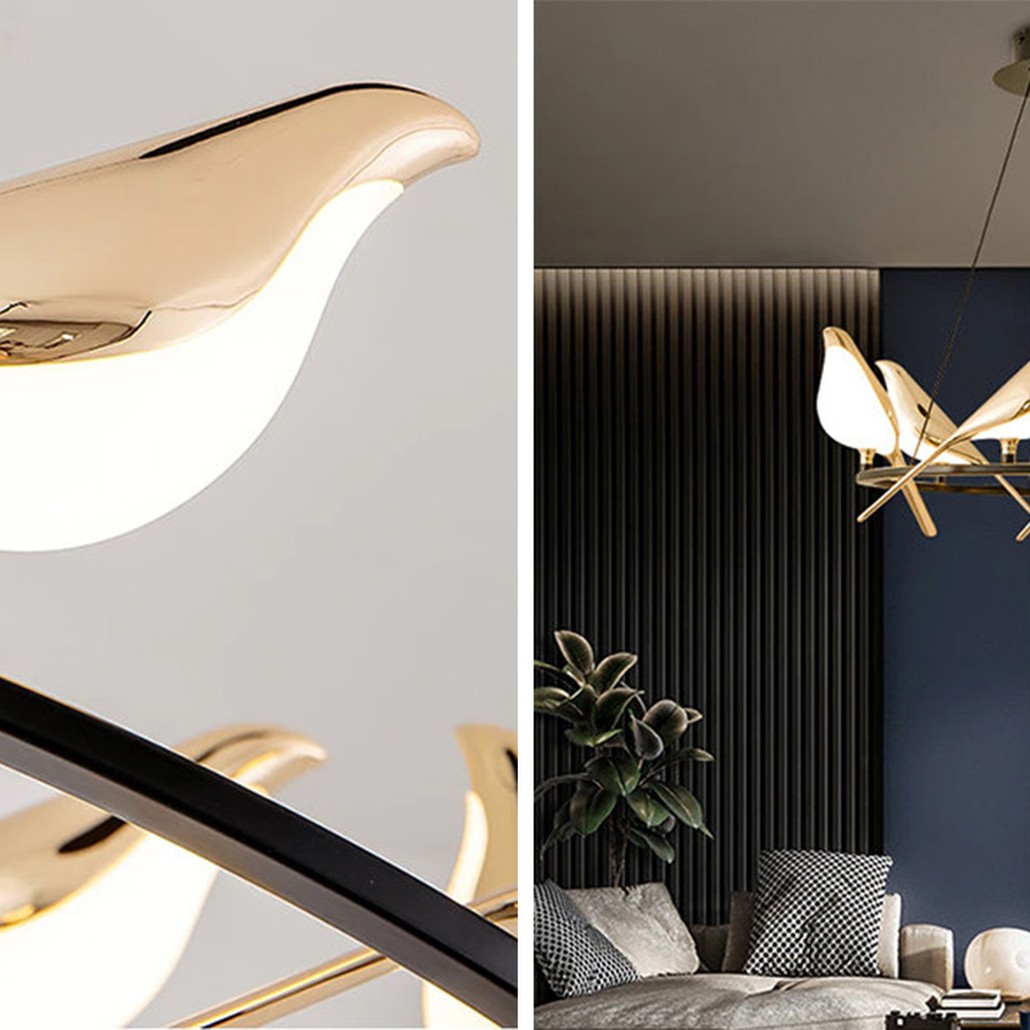 Люстра с золотыми птичками круглая NOMI Chandelier Six birds Round