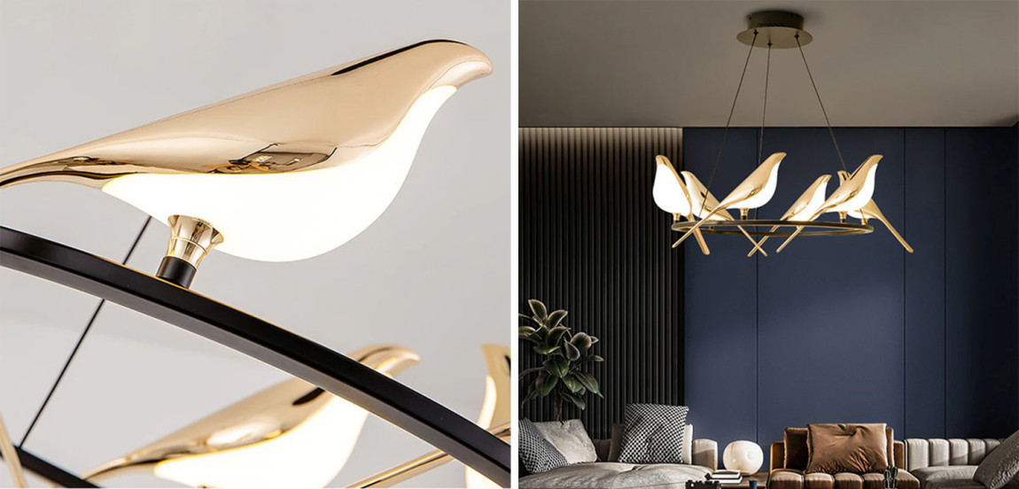 Люстра с золотыми птичками круглая NOMI Chandelier Six birds Round