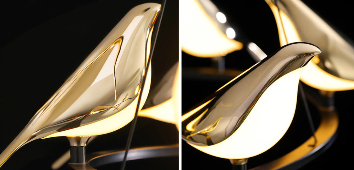 Люстра с золотыми птичками круглая NOMI Chandelier Six birds Round