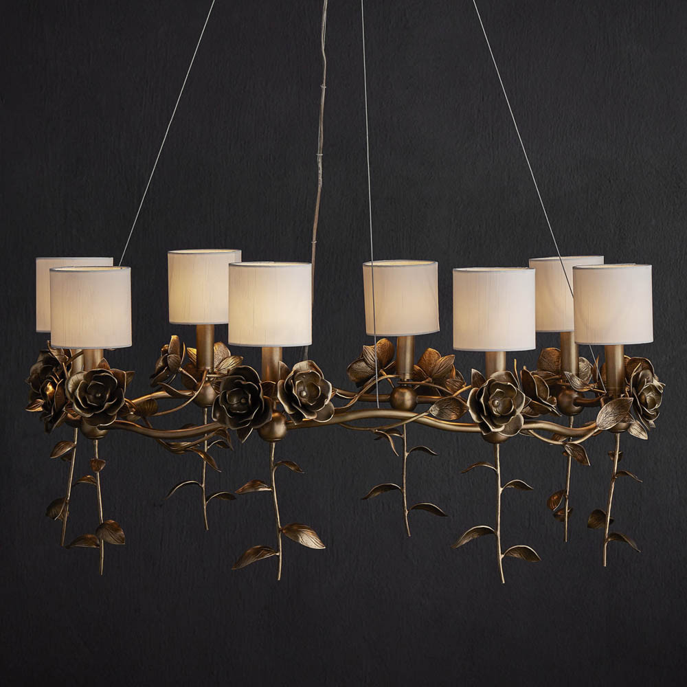Люстра с каркасом в виде цветков розы и тканевыми абажурами Flowers and Fox Roses