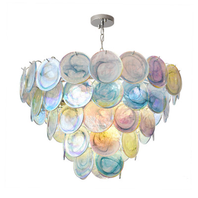 Люстра с каскадом из круглых разноцветных стеклянных дисков Mother of Pearl Iridescence