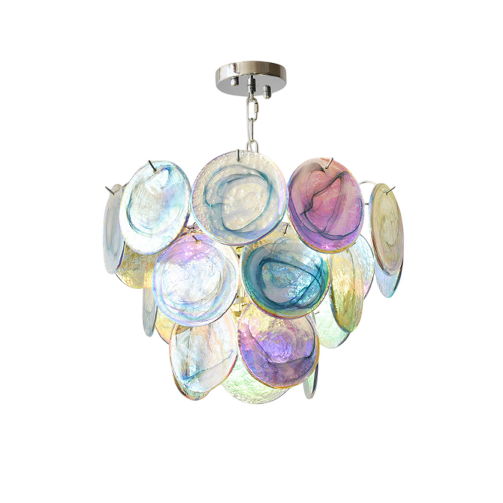 Люстра с каскадом из круглых разноцветных стеклянных дисков Mother of Pearl Iridescence