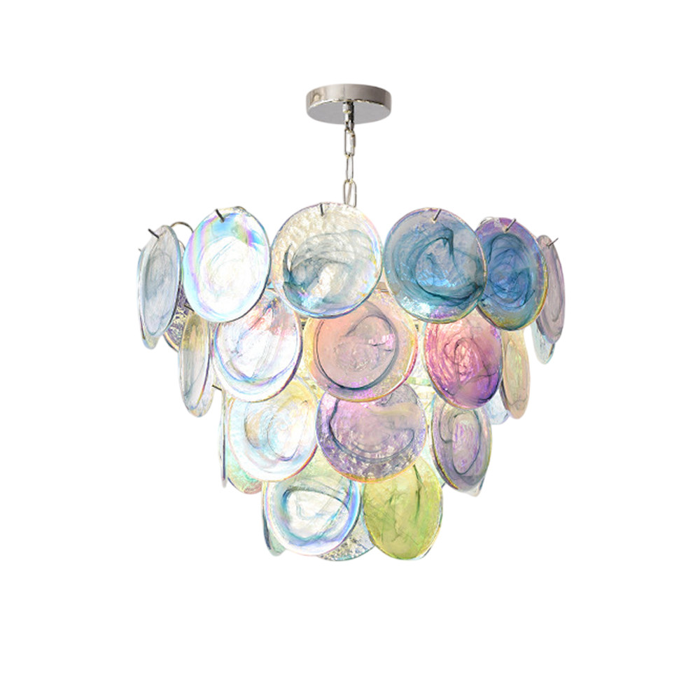 Люстра с каскадом из круглых разноцветных стеклянных дисков Mother of Pearl Iridescence