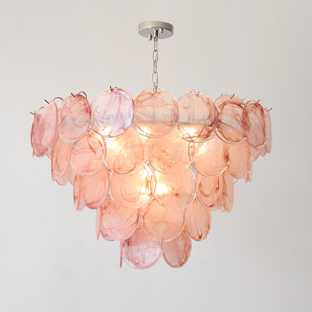 Люстра с каскадом из круглых розовых стеклянных дисков Pink Light Waterfall