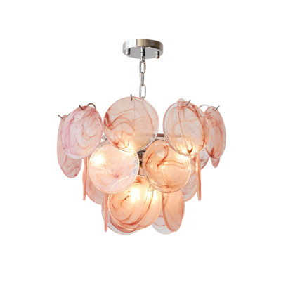 Люстра с каскадом из круглых розовых стеклянных дисков Pink Light Waterfall