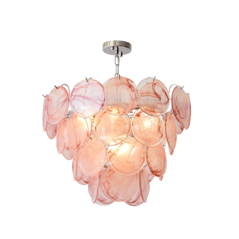 Люстра с каскадом из круглых розовых стеклянных дисков Pink Light Waterfall