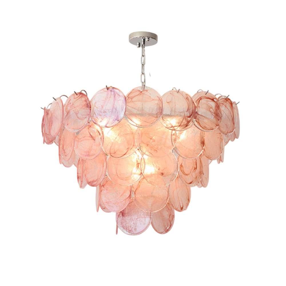 Люстра с каскадом из круглых розовых стеклянных дисков Pink Light Waterfall