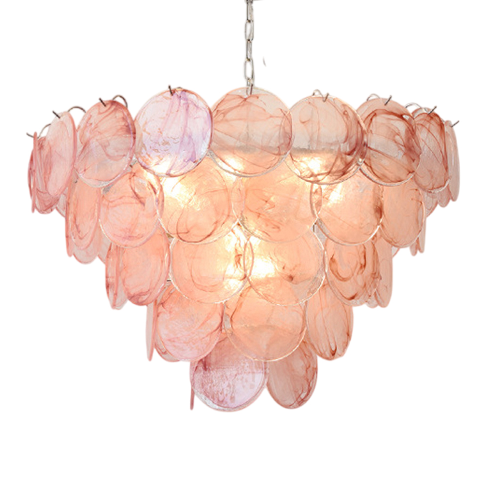 Люстра с каскадом из круглых розовых стеклянных дисков Pink Light Waterfall