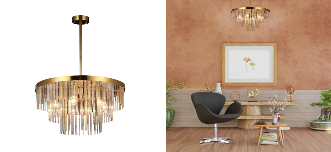 Люстра с каскадом трубочек из стекла и металла Gladia