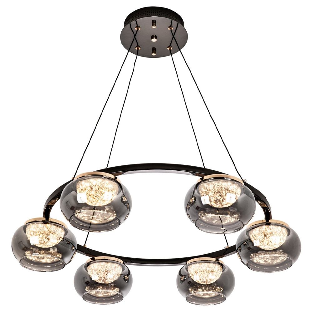 Люстра с круглыми плафонами из дымчато-серого стекла  IONA Grey Glass Chandelier 6