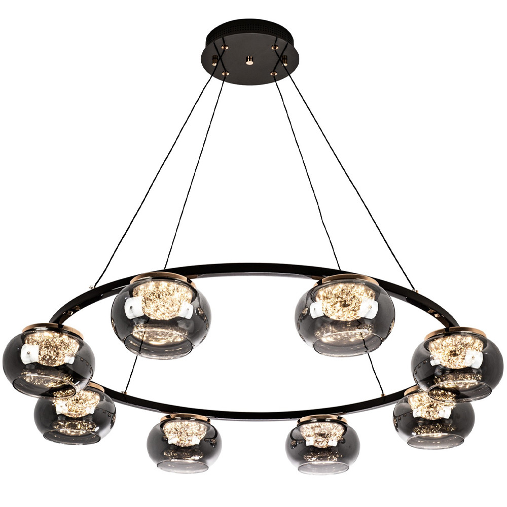 Люстра с круглыми плафонами из дымчато-серого стекла IONA Grey Glass Chandelier 8