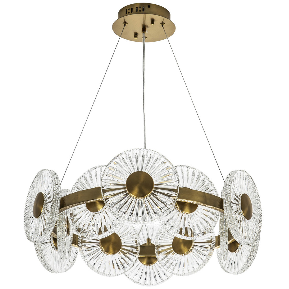 Люстра с круглыми рельефными плафонами Glass Peonies Brass Chandelier