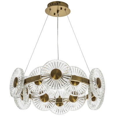 Люстра с круглыми рельефными плафонами Glass Peonies Brass Chandelier