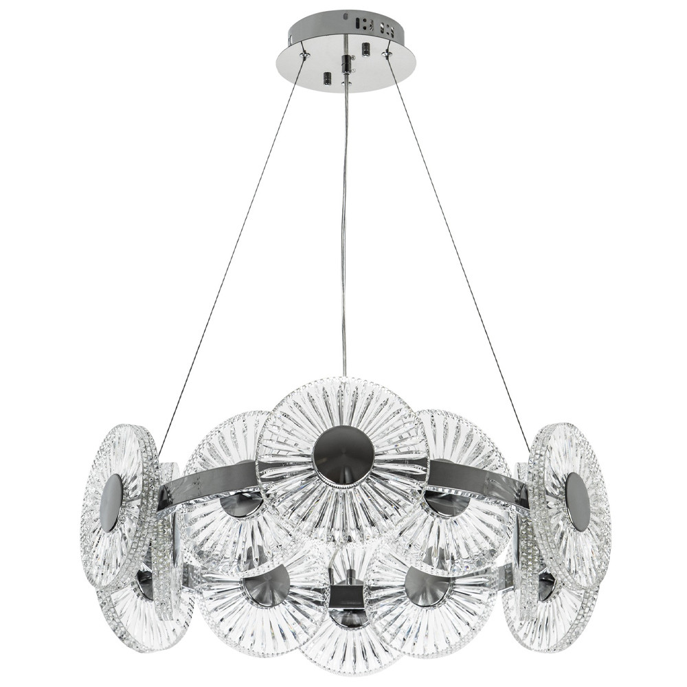 Люстра с круглыми рельефными плафонами Glass Peonies Chrome Chandelier