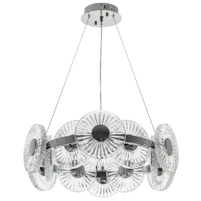 Люстра с круглыми рельефными плафонами Glass Peonies Chrome Chandelier