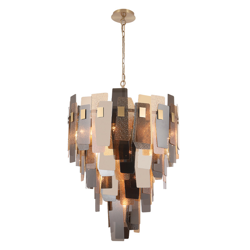 Люстра с многослойными стеклянными панелями янтарного и дымчатого цвета Textured Glass Chandelier