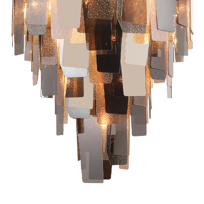 Люстра с многослойными стеклянными панелями янтарного и дымчатого цвета Textured Glass Chandelier