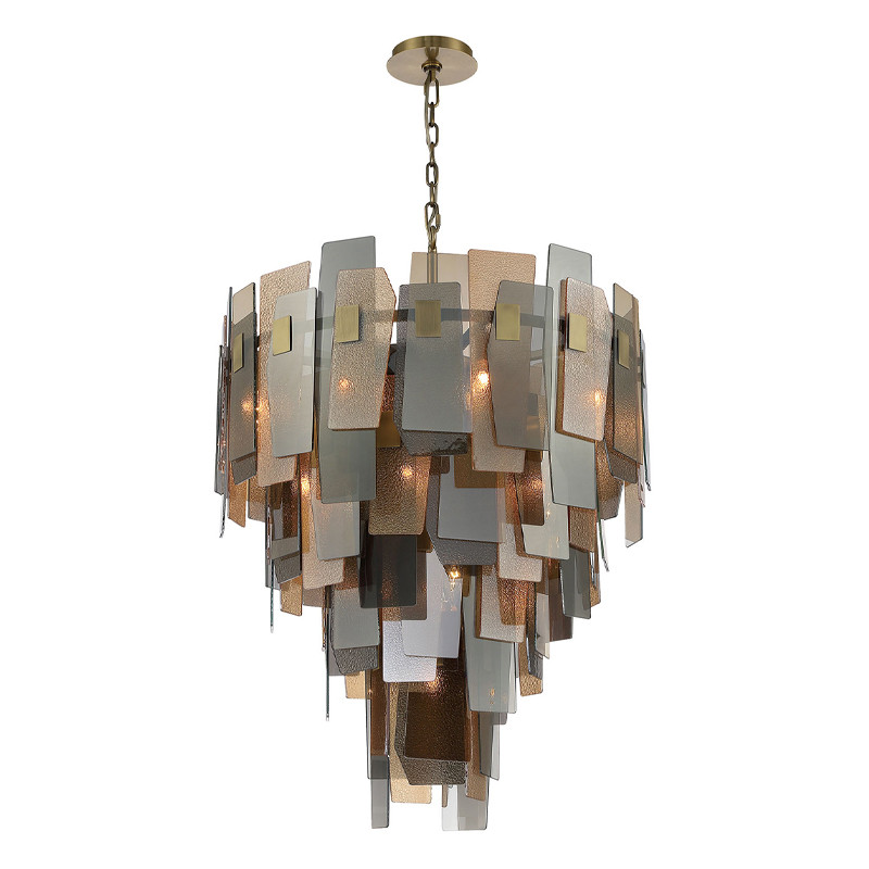 Люстра с многослойными стеклянными панелями янтарного и дымчатого цвета Textured Glass Chandelier
