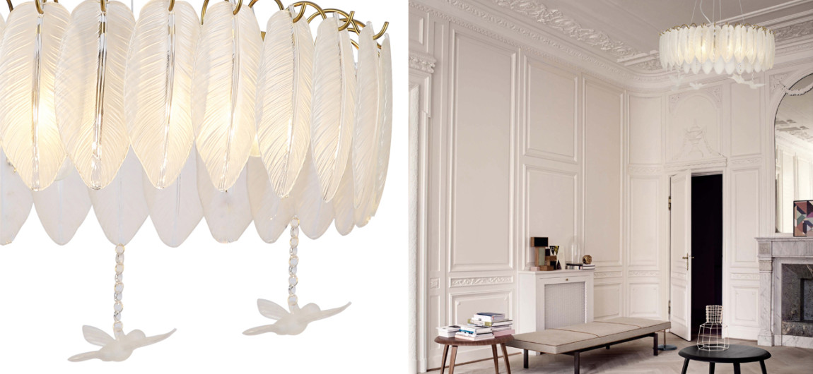 Люстра с перьями из полупрозрачного стекла Songbirds