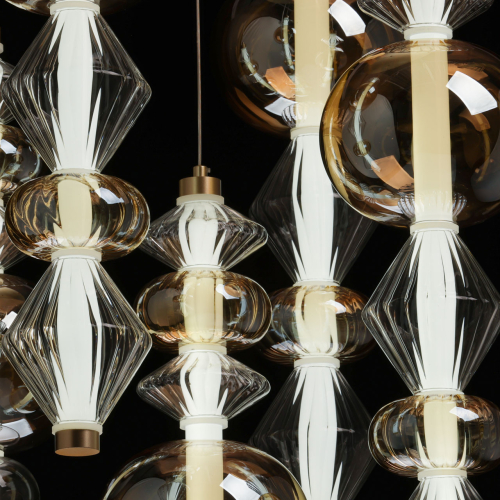 Люстра с плафонами из прозрачного и янтарного стекла в виде шаров и ромбов Gabriel Scott Luna