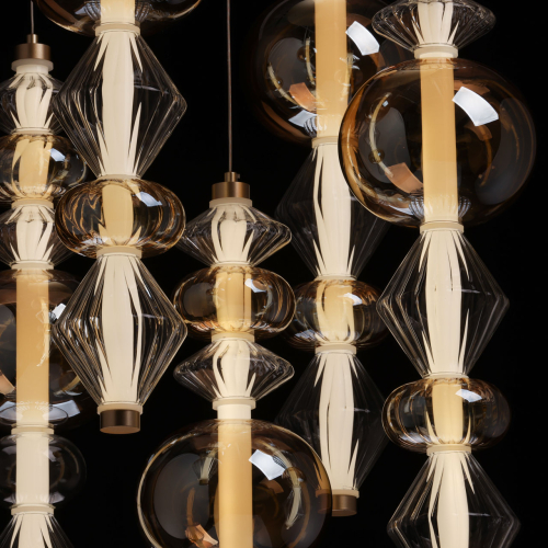 Люстра с плафонами из прозрачного и янтарного стекла в виде шаров и ромбов Gabriel Scott Luna