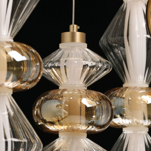 Люстра с плафонами из прозрачного и янтарного стекла в виде шаров и ромбов Gabriel Scott Luna
