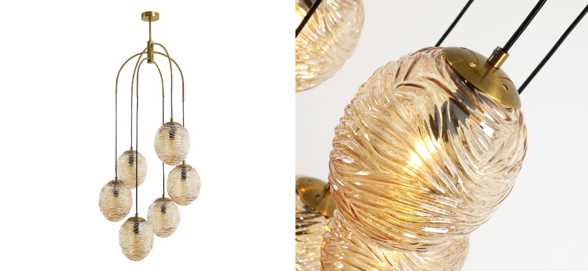 Люстра с плафонами янтарного цвета Perforated Glass 6 Ламп