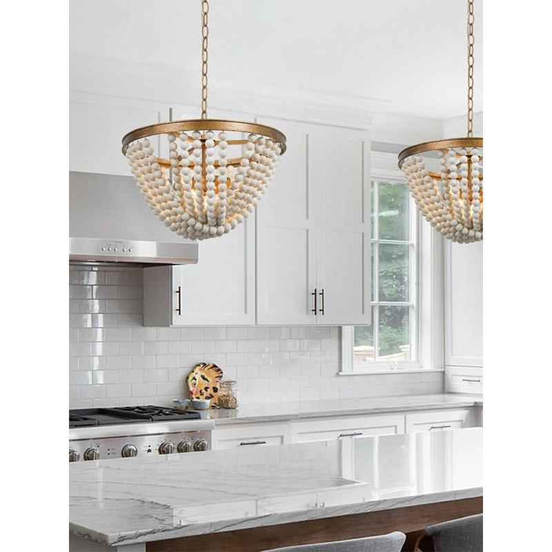 Люстра с подвесками в виде круглых деревянных белых бусин White Wooden Beads Chandelier